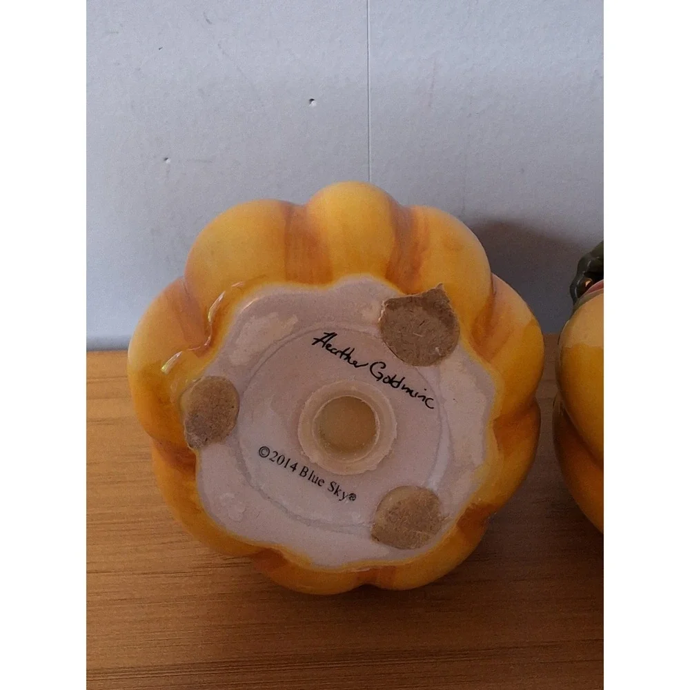 Blue Sky Heather Goldminc Pumpkin Gourd Salt Pepper Shaker Set Ceramic 2014 Fall